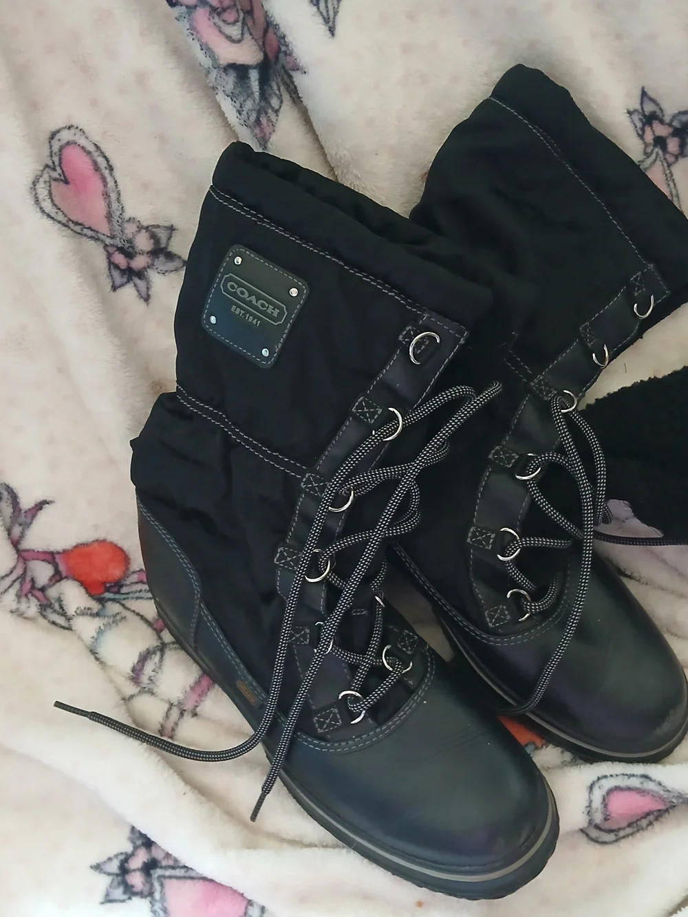 COACH Women's Black Lace-Up Winter Boots